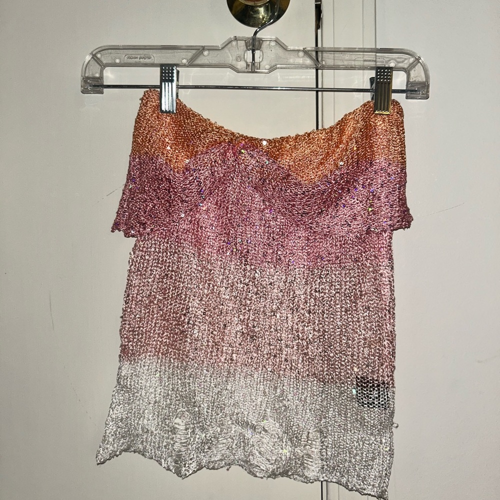 Finesse Pink Orange and White Sequin Mini Skirt